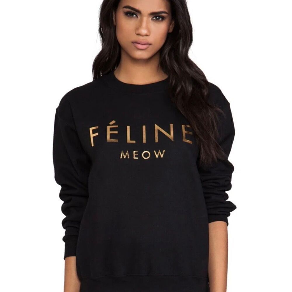 Brian Lichtenberg Feline Meow Gold Foil Crewneck Sweatshirt Size S